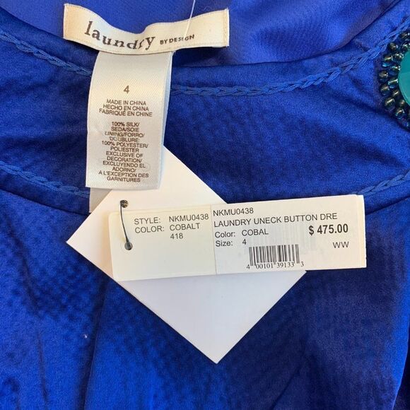Laundry By Design NWT blue teal silk dress Sz 4 - Picture 6 of 9